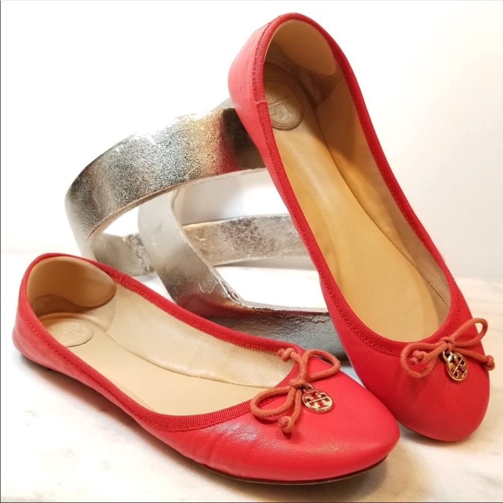 Tory Burch Chelsea ballet flats Red Gold Charm 8